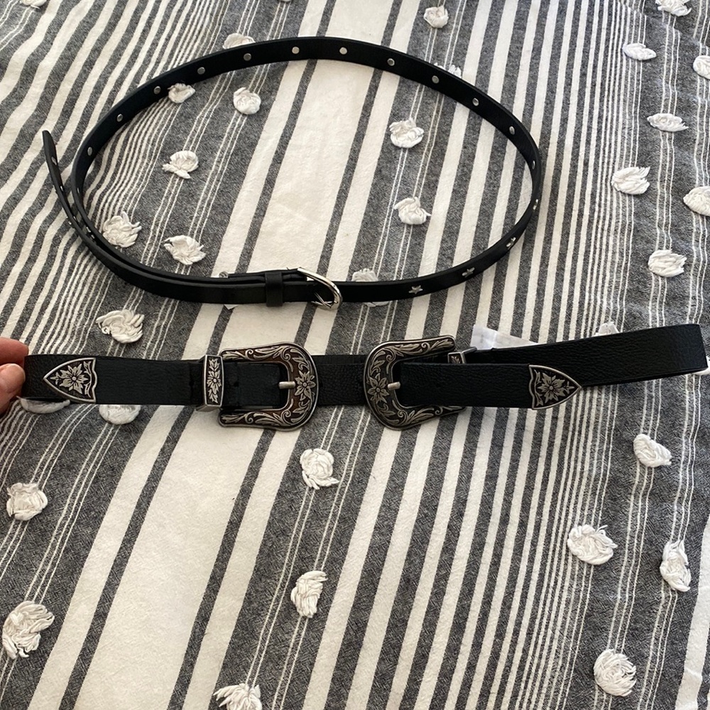 Bundle of 2 belts- double buckle and star studs
